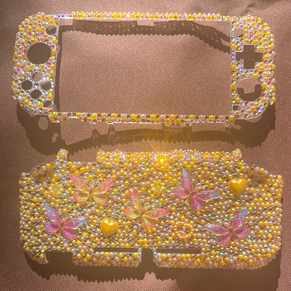 Vibrant Yellow and Pink Crystal Gaming Console Cover